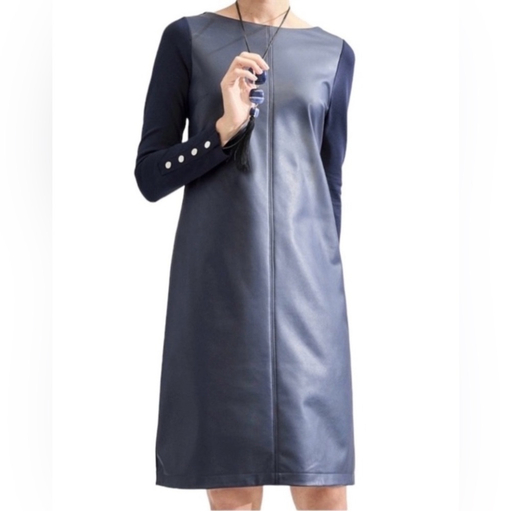 Chico's Navy Blue  Dress Faux Leather Size 3 16/18